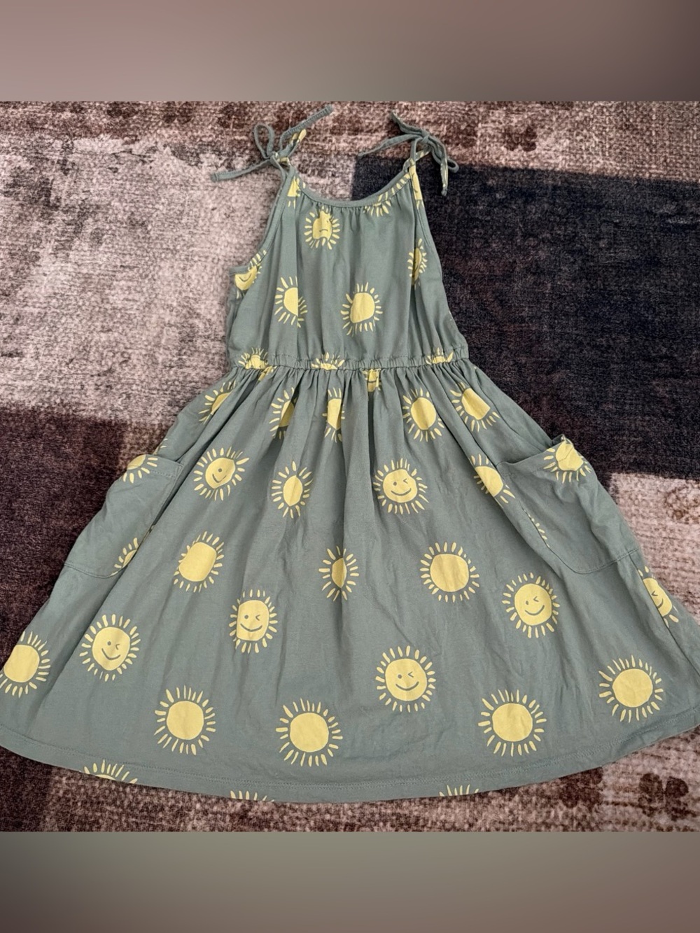 TEA Collection Girls' Green Sunprint Tie-Shoulder Sundress